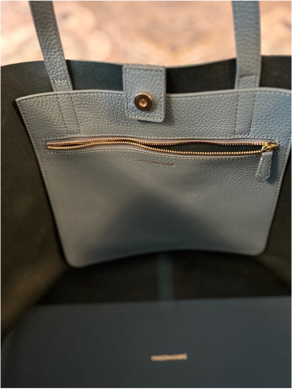 Maison de Sabre Blue Leather Tote Bag with Interior Pockets - Picture 7 of 11
